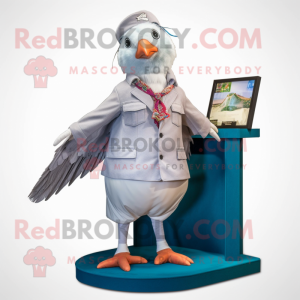 Silver Pigeon mascot costume character dressed with a Bermuda Shorts and Hairpins