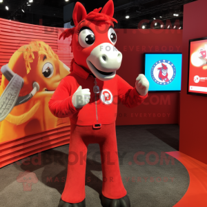 Rød hestesko maskot drakt...