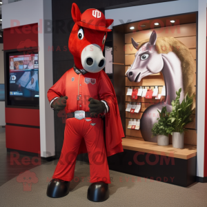 Rød hestesko maskot drakt...
