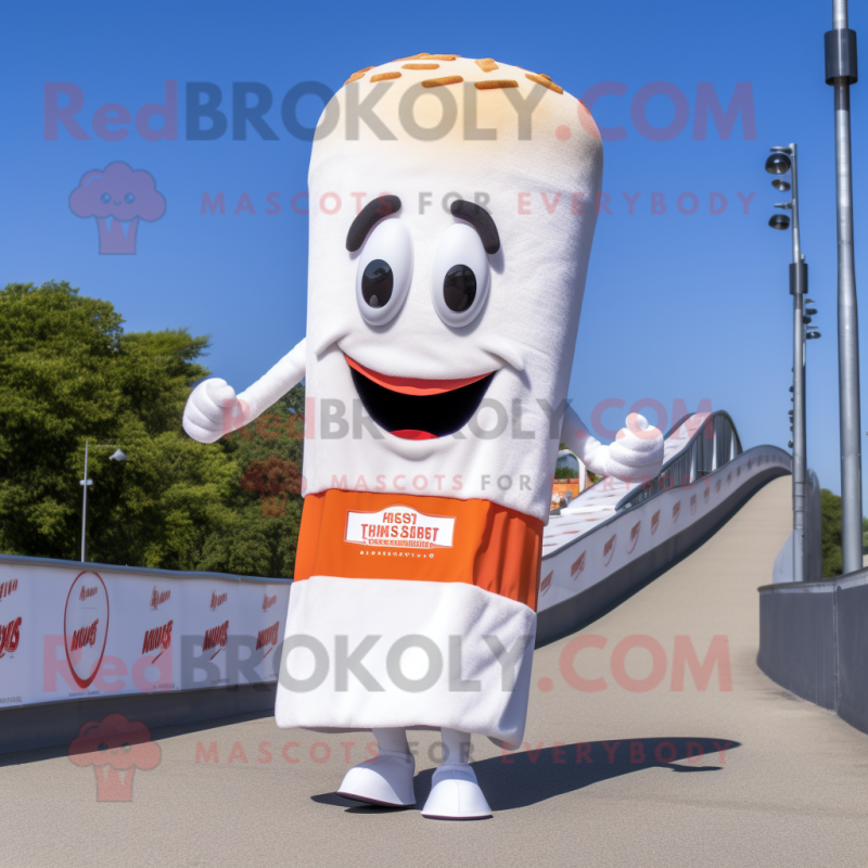 White Currywurst mascot costume character dressed with a Tank Top and Hairpins