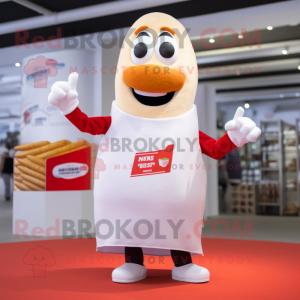 White Currywurst mascot costume character dressed with a Tank Top and Hairpins