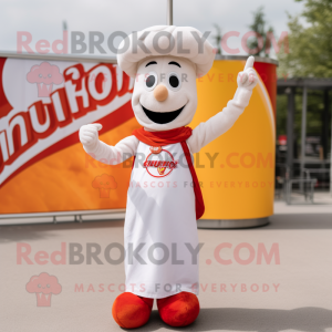 White Currywurst mascot costume character dressed with a Tank Top and Hairpins