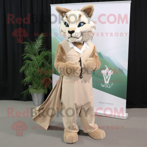 Beige Lynx mascot costume character dressed with a Maxi Dress and Pocket squares