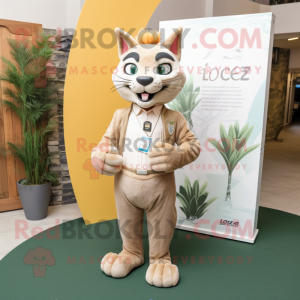 Beige Lynx mascot costume character dressed with a Maxi Dress and Pocket squares