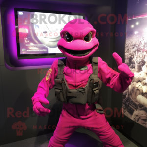 Magenta Special Air Service mascot costume character dressed with a Turtleneck and Bracelets