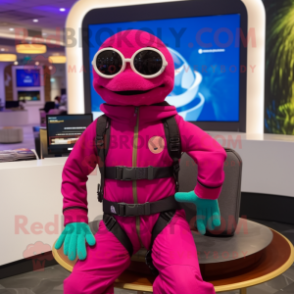 Magenta Special Air Service mascot costume character dressed with a Turtleneck and Bracelets