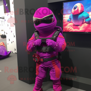 Magenta Special Air Service mascot costume character dressed with a Turtleneck and Bracelets