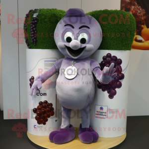 Silver Grape mascot costume character dressed with a T-Shirt and Rings