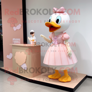 Peach Geese mascot costume character dressed with a A-Line Skirt and Hairpins