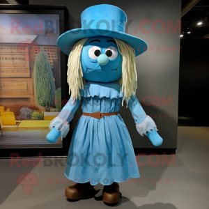 Cyan Scarecrow mascot costume character dressed with a Culottes and Headbands