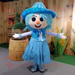 Cyan Scarecrow mascot costume character dressed with a Culottes and Headbands