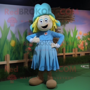 Cyan Scarecrow mascot costume character dressed with a Culottes and Headbands