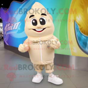 Beige Ice Cream mascot costume character dressed with a Windbreaker and Shoe laces