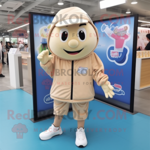 Beige Ice Cream mascot costume character dressed with a Windbreaker and Shoe laces