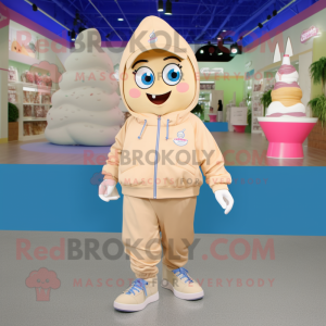 Beige Ice Cream mascot costume character dressed with a Windbreaker and Shoe laces