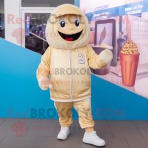 Beige Ice Cream mascot costume character dressed with a Windbreaker and Shoe laces