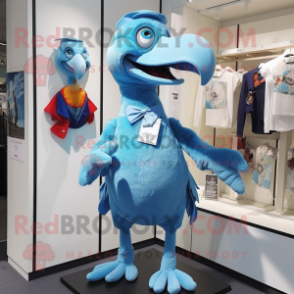 Sky Blue Dodo Bird mascot costume character dressed with a Oxford Shirt and Brooches