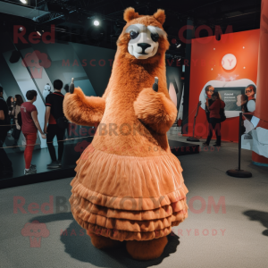 Rust Llama mascot costume character dressed with a Ball Gown and Foot pads