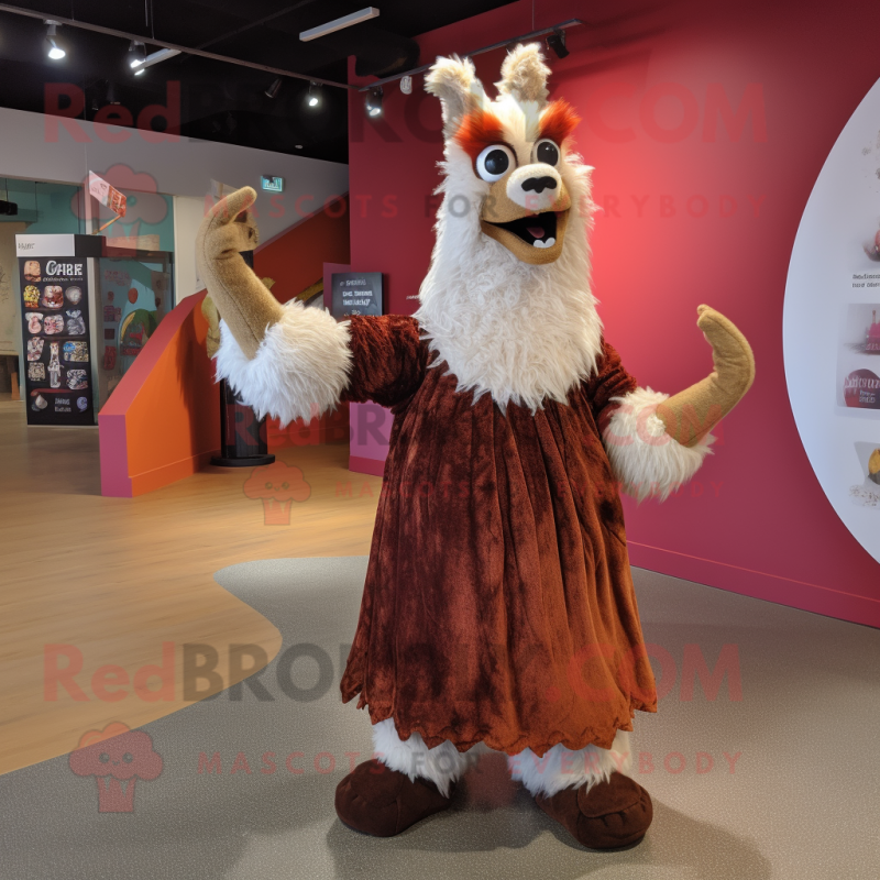 Rust Llama mascot costume character dressed with a Ball Gown and Foot pads