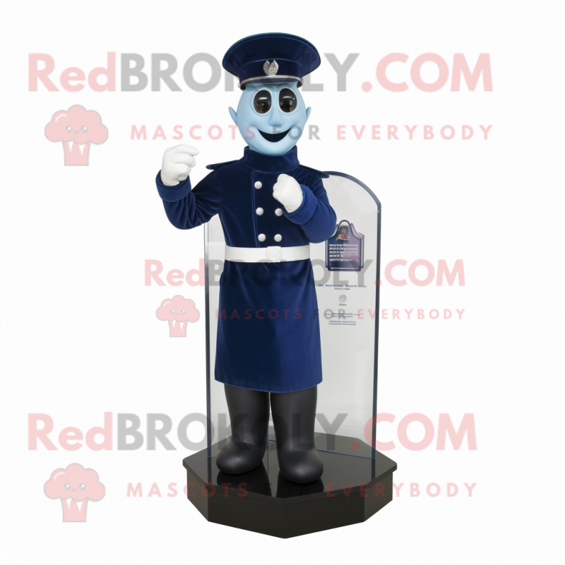 Navy Hourglass mascot costume character dressed with a Long Sleeve Tee and Gloves