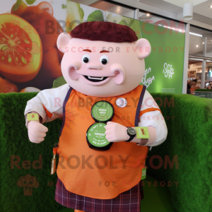 Orange Corned Beef And Cabbage mascot costume character dressed with a Button-Up Shirt and Smartwatches