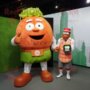 Orange Corned Beef And Cabbage mascot costume character dressed with a Button-Up Shirt and Smartwatches