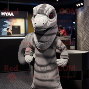 Gray Hydra mascot costume character dressed with a Cover-up and Beanies