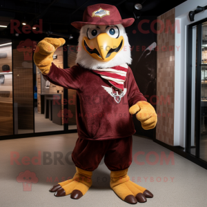 Maroon Eagle mascot costume character dressed with a Jeans and Hats