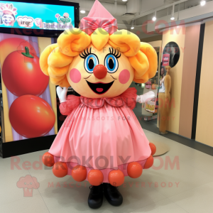 Peach Clown mascot costume character dressed with a Mini Dress and Earrings