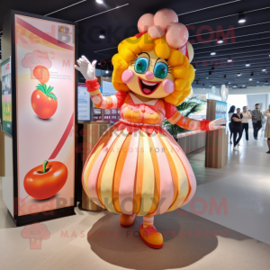 Peach Clown mascot costume character dressed with a Mini Dress and Earrings