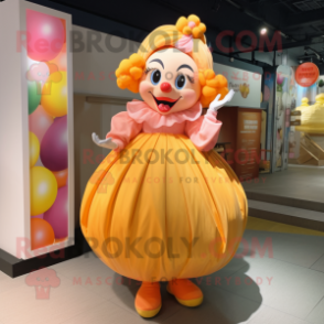 Peach Clown mascot costume character dressed with a Mini Dress and Earrings