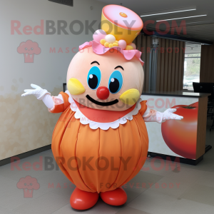 Peach Clown mascot costume character dressed with a Mini Dress and Earrings