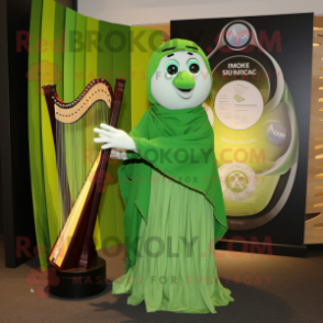 Lime Green Celtic Harp mascot costume character dressed with a Oxford Shirt and Shawls
