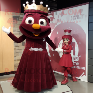 Maroon Queen mascot costume character dressed with a Empire Waist Dress and Watches
