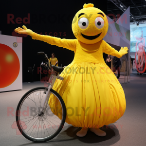 Gul Unicyclist maskot drakt...