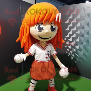 Rust Baseball Ball mascot costume character dressed with a Mini Skirt and Hair clips