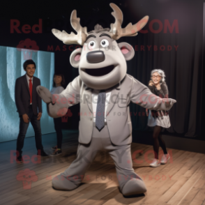 Silver Elk mascot costume character dressed with a Suit and Hair clips