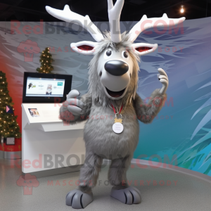 Silver Elk mascot costume character dressed with a Suit and Hair clips