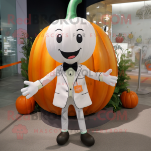 White Pumpkin mascot costume character dressed with a Trousers and Pocket squares