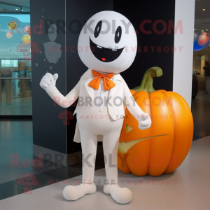 White Pumpkin mascot costume character dressed with a Trousers and Pocket squares