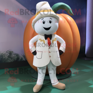 White Pumpkin mascot costume character dressed with a Trousers and Pocket squares