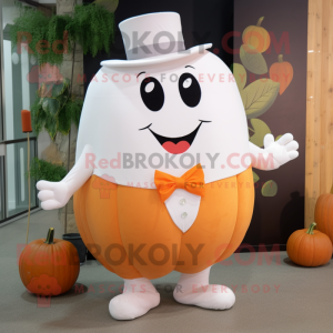 White Pumpkin mascot costume character dressed with a Trousers and Pocket squares