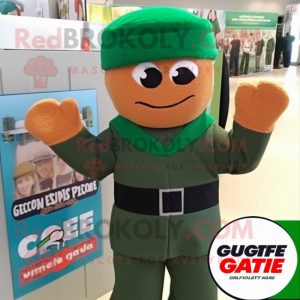 Forest Green Gi Joe mascot costume character dressed with a Cardigan and Beanies