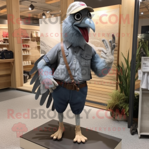 Gray Pheasant mascot costume character dressed with a Denim Shirt and Foot pads