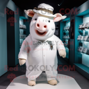 White Sow mascot costume character dressed with a Playsuit and Hats