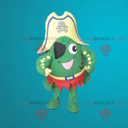 Groene kikker mascotte gekleed als een piraat - Redbrokoly.com