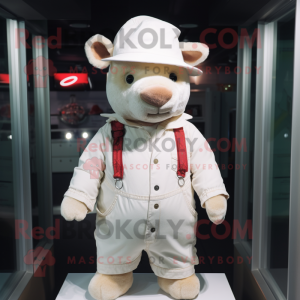 White Sow mascot costume character dressed with a Playsuit and Hats