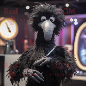 Black Ostrich mascot costume character dressed with a Bodysuit and Bracelet watches