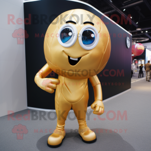 Gold Rugby Ball mascot costume character dressed with a Playsuit and Shoe laces