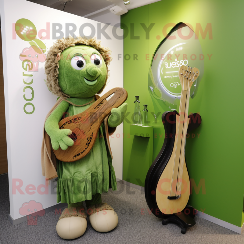 Olive Celtic Harp mascot costume character dressed with a Playsuit and Watches